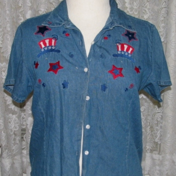 BLUE Cotton Embroidered DENIM Shirt Size Large - Picture 1 of 2